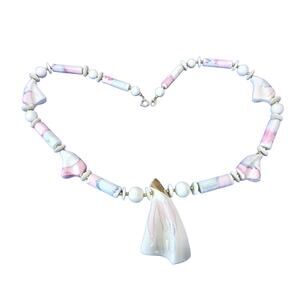 VTG Chunky Pastel Painted Ceramic Statement Necklace l Length: 27"